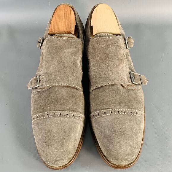 JOHN VARVATOS Size 9.5 Grey Suede Perforated Double Monk Strap Loafers main image 4